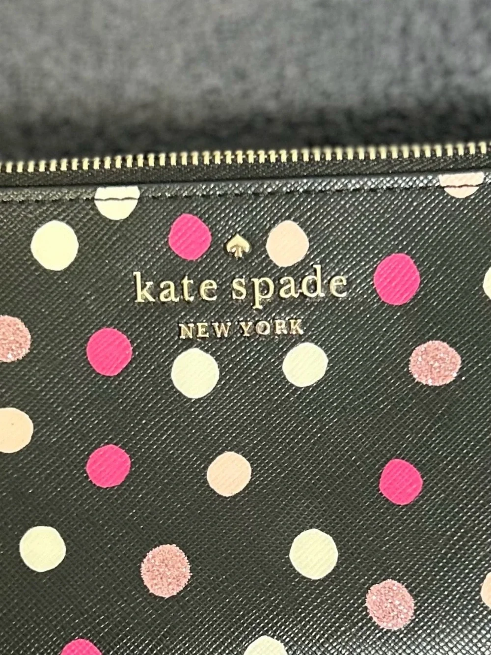 kate spade Black Polka Dot Zip Wristlet Wallet with Pink & Cream Dots